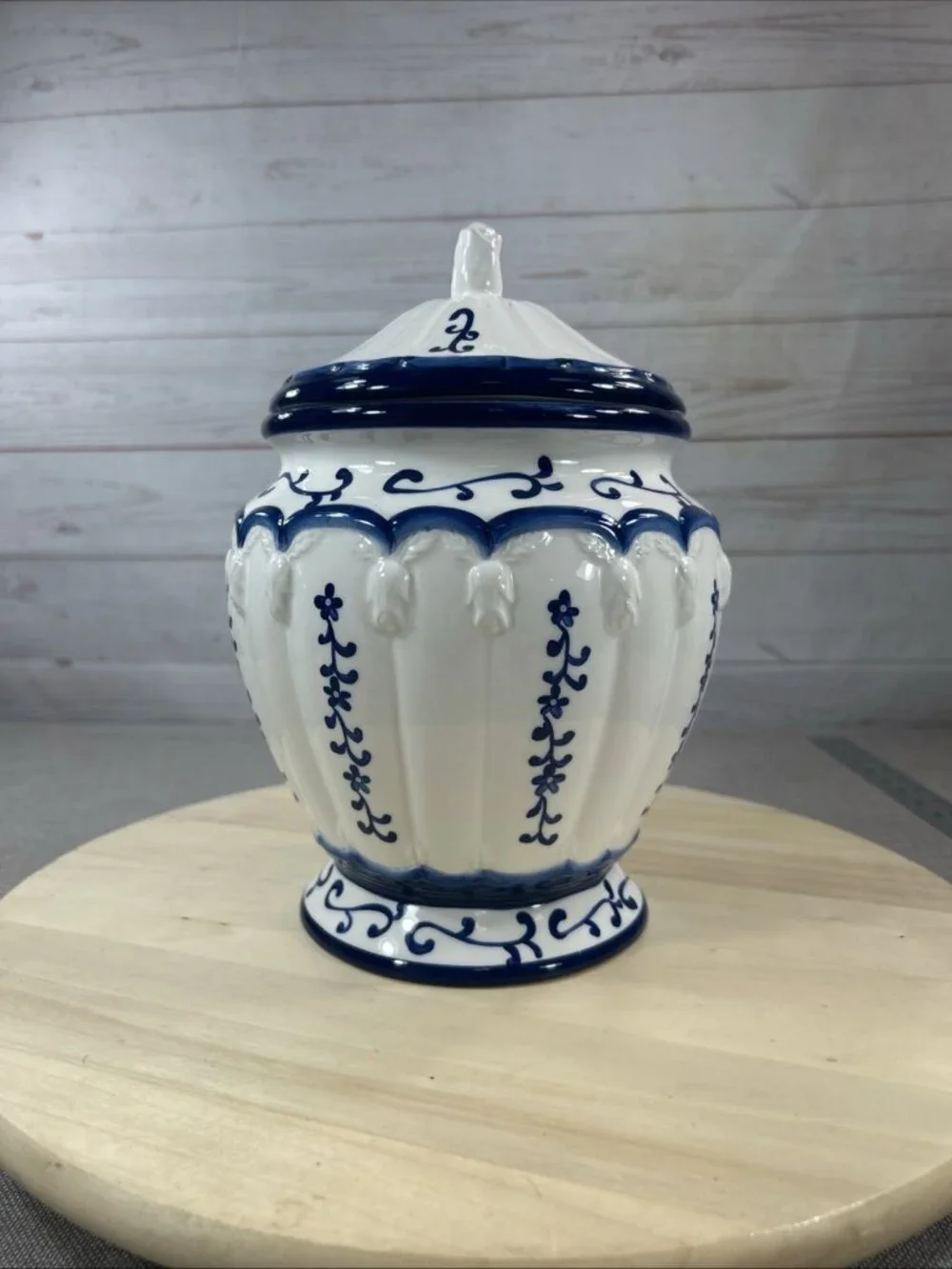 Heartfelt Kitchen Creations Blue & White Porcelain Lidded Ginger Jar Canister